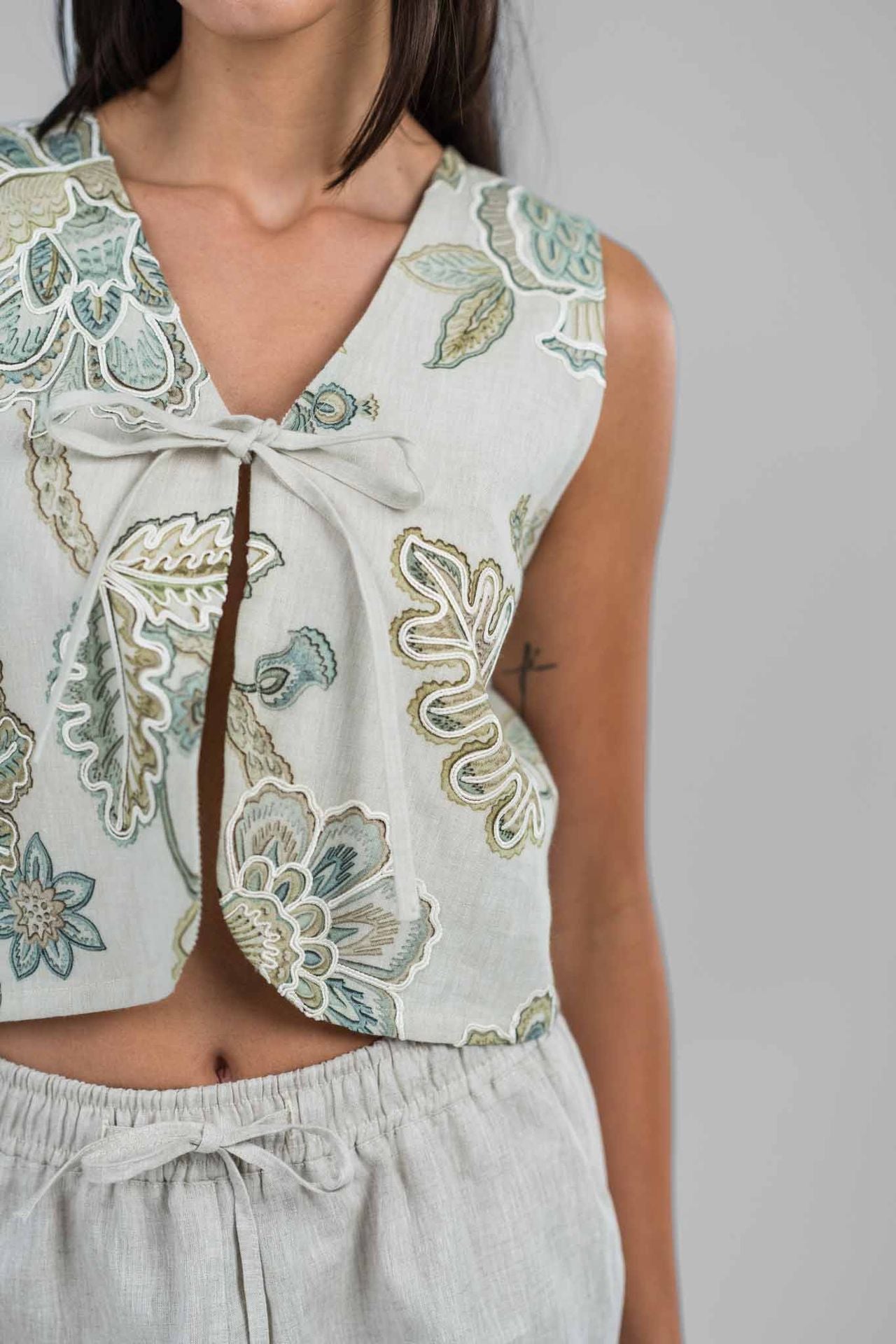 Sage Bloom Embriodered Vest