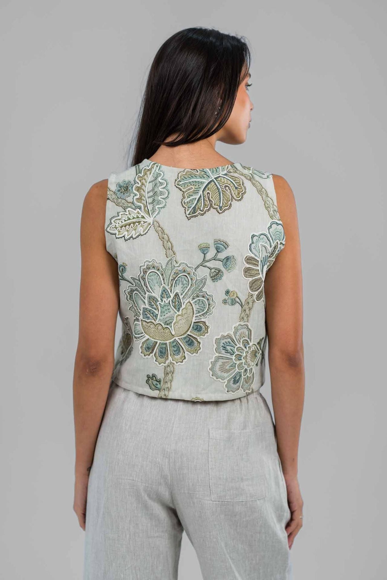Sage Bloom Embriodered Vest
