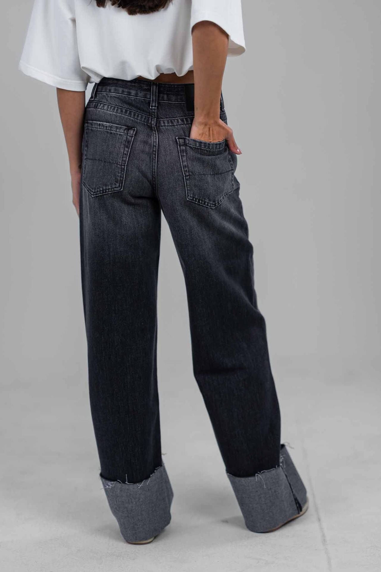 Folded Hem Denim Pants
