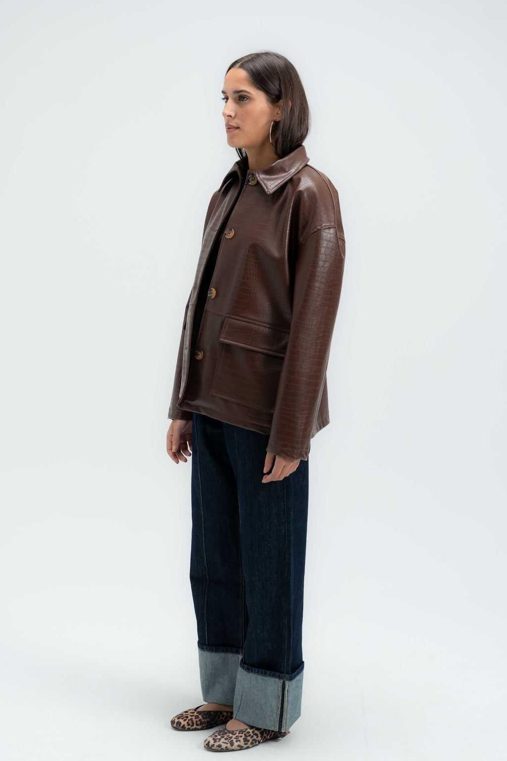 Croc Textured Leather Jacket