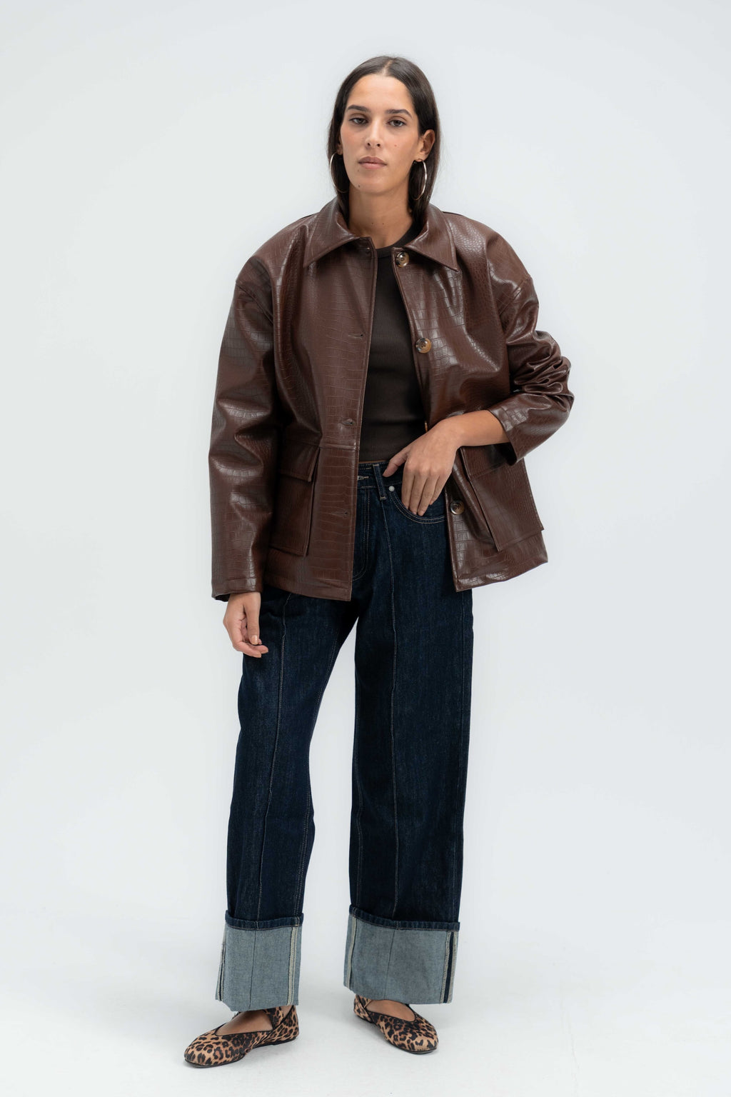Croc Textured Leather Jacket
