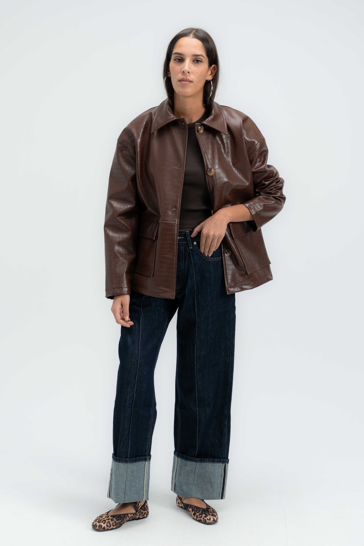 Croc Textured Leather Jacket