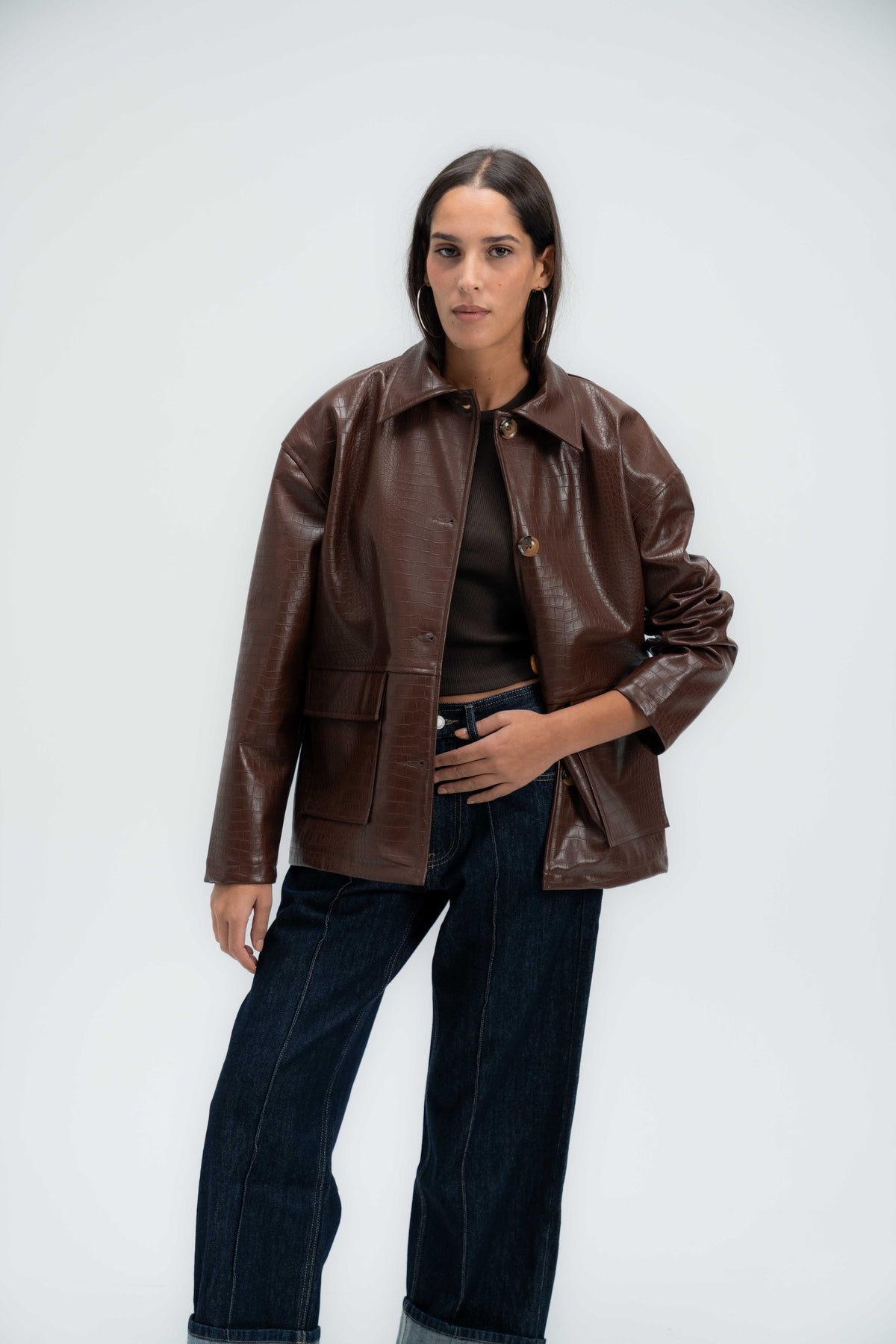 Croc Textured Leather Jacket