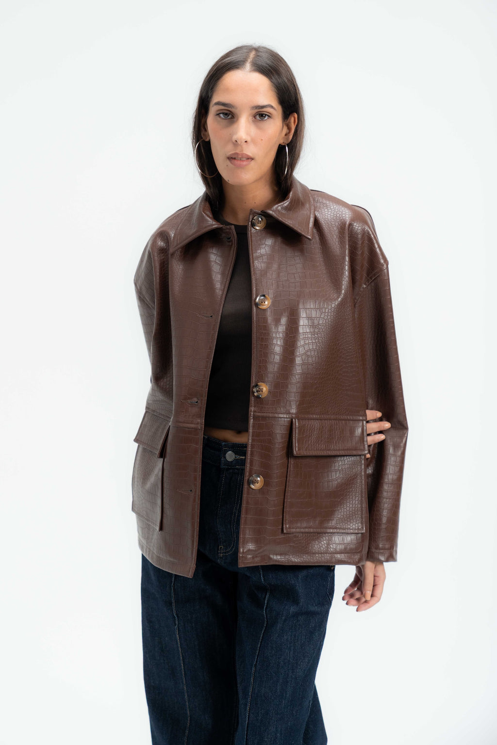 Croc Textured Leather Jacket