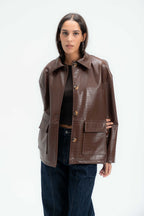 Croc Textured Leather Jacket