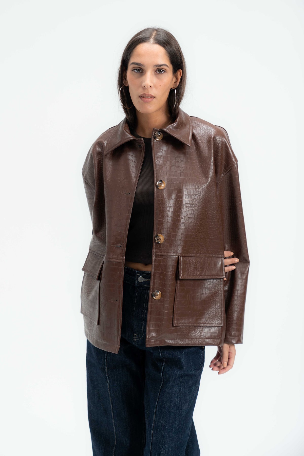 Croc Textured Leather Jacket