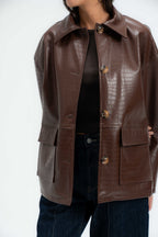 Croc Textured Leather Jacket