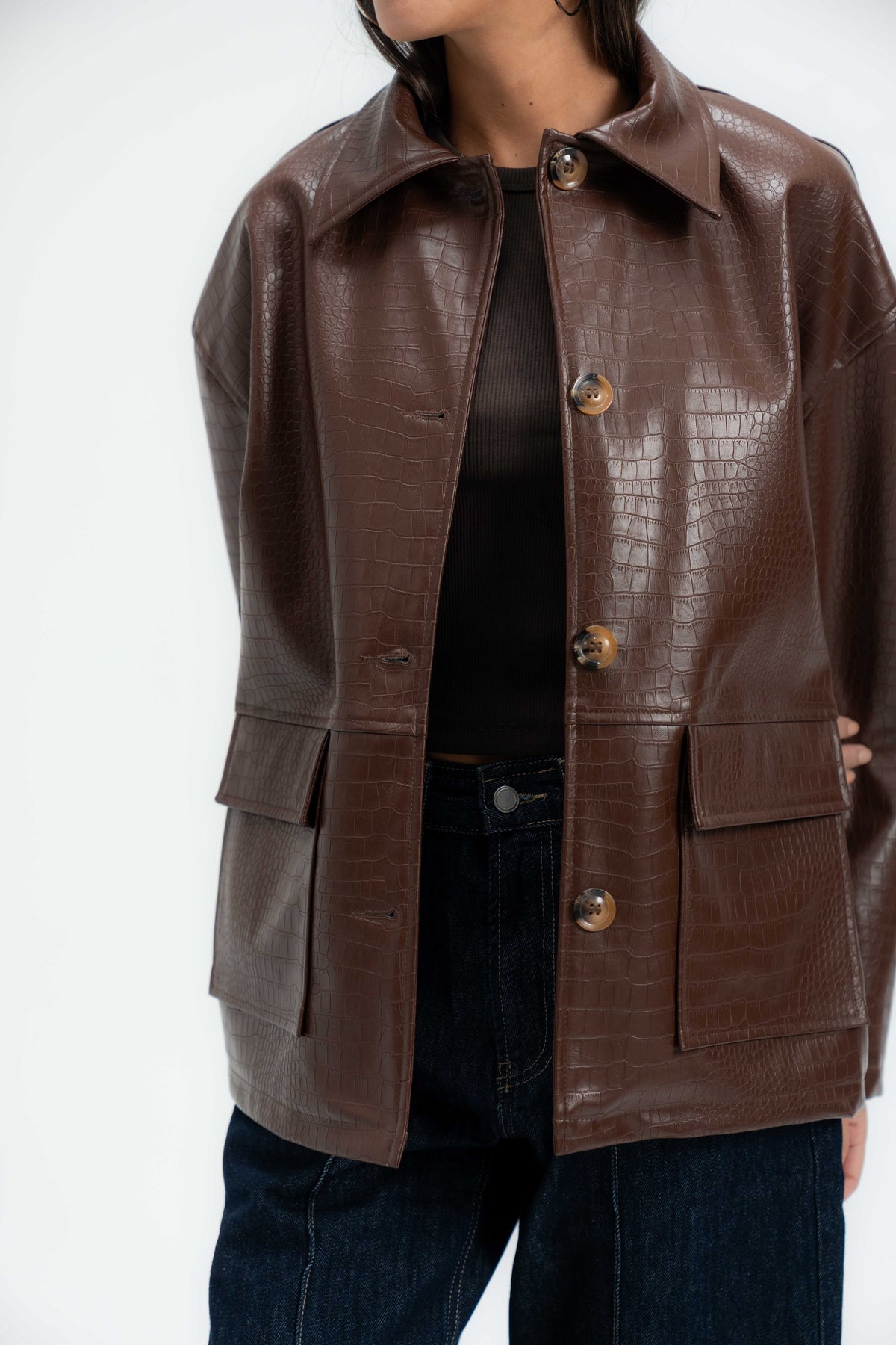 Croc Textured Leather Jacket