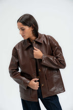 Croc Textured Leather Jacket