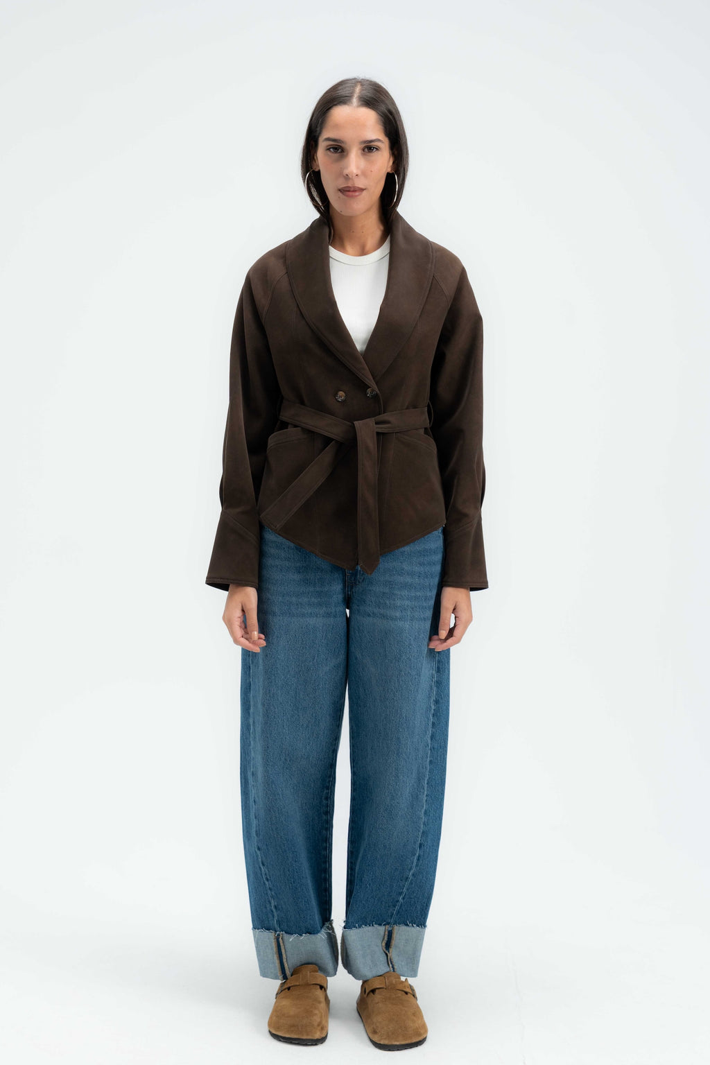 Tailored Double Breasted Suede Blazer