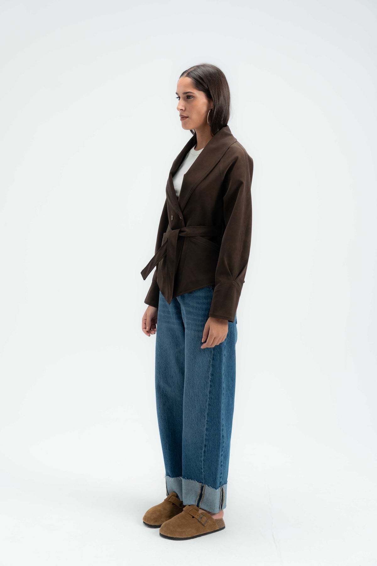 Tailored Double Breasted Suede Blazer