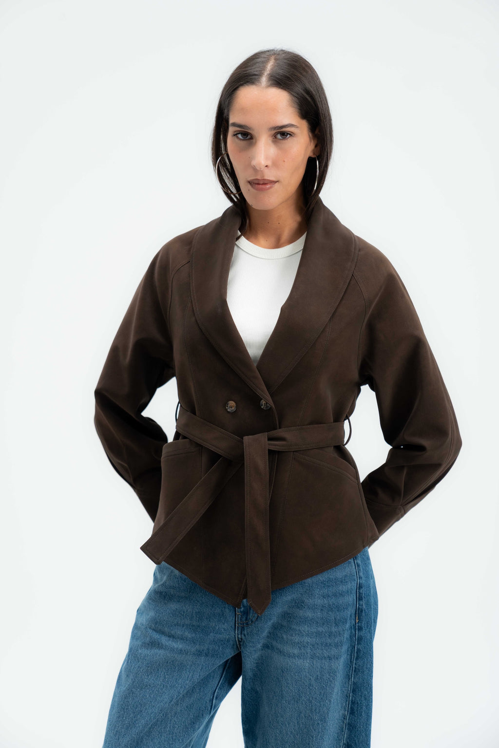 Tailored Double Breasted Suede Blazer