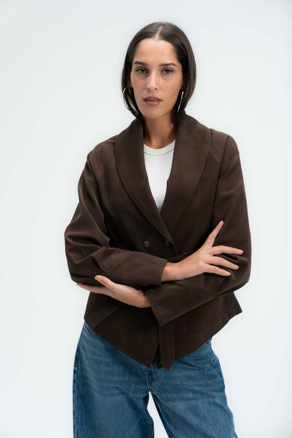 Tailored Double Breasted Suede Blazer