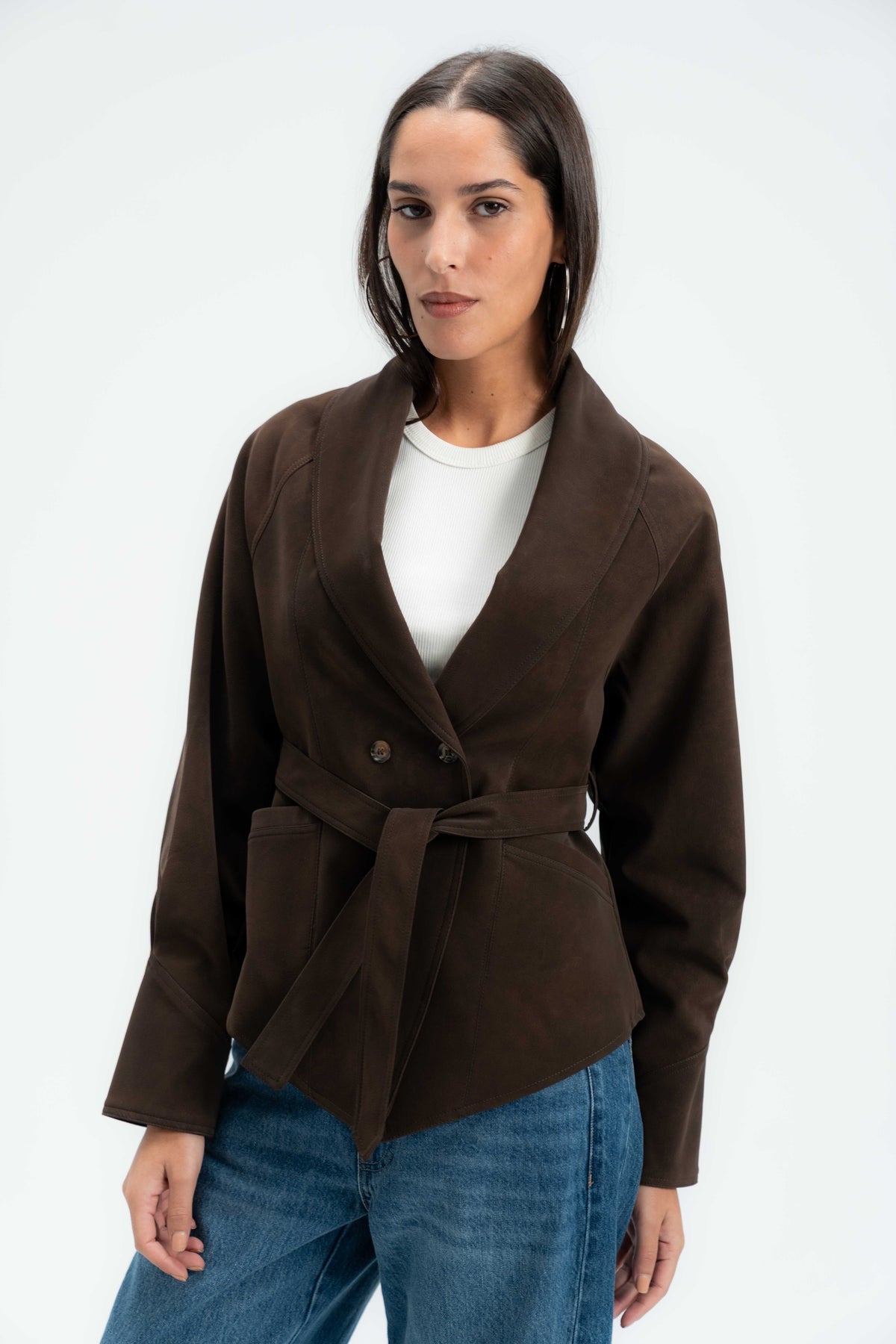 Tailored Double Breasted Suede Blazer