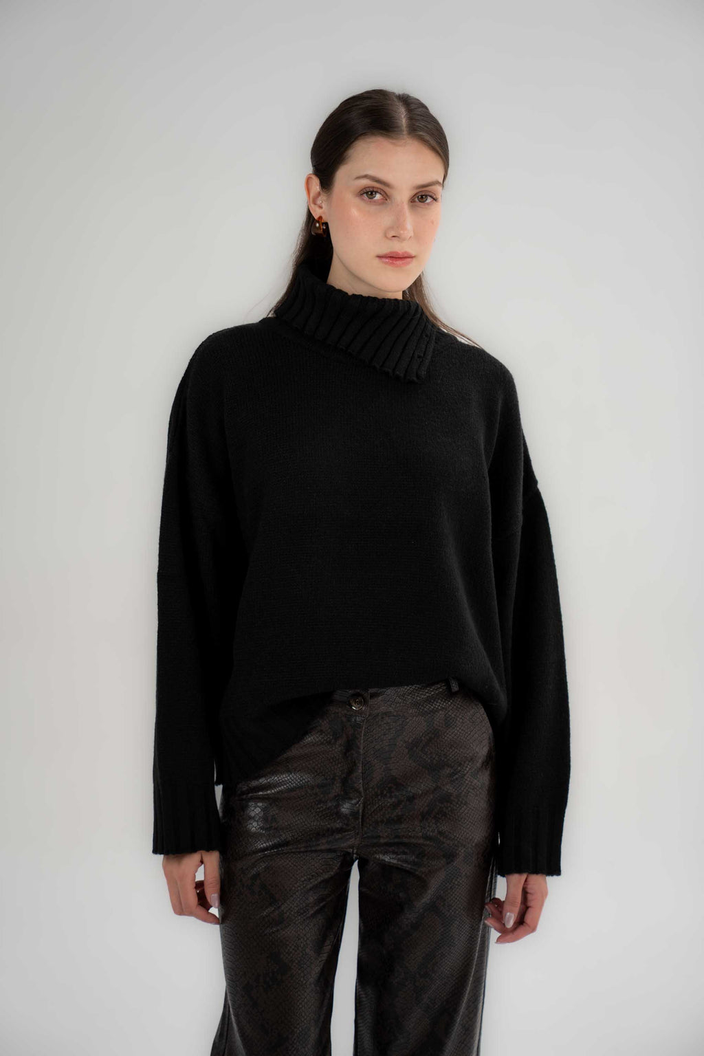 Asymmetric High-Neck Sweater
