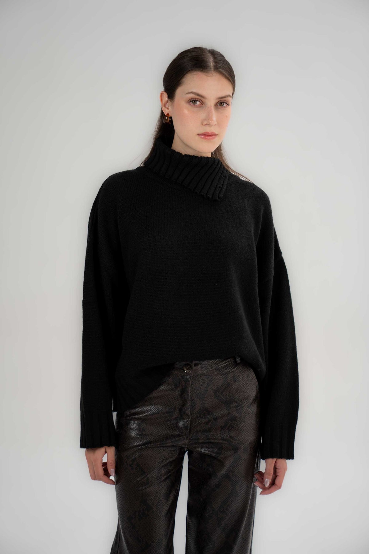 Asymmetric High-Neck Sweater