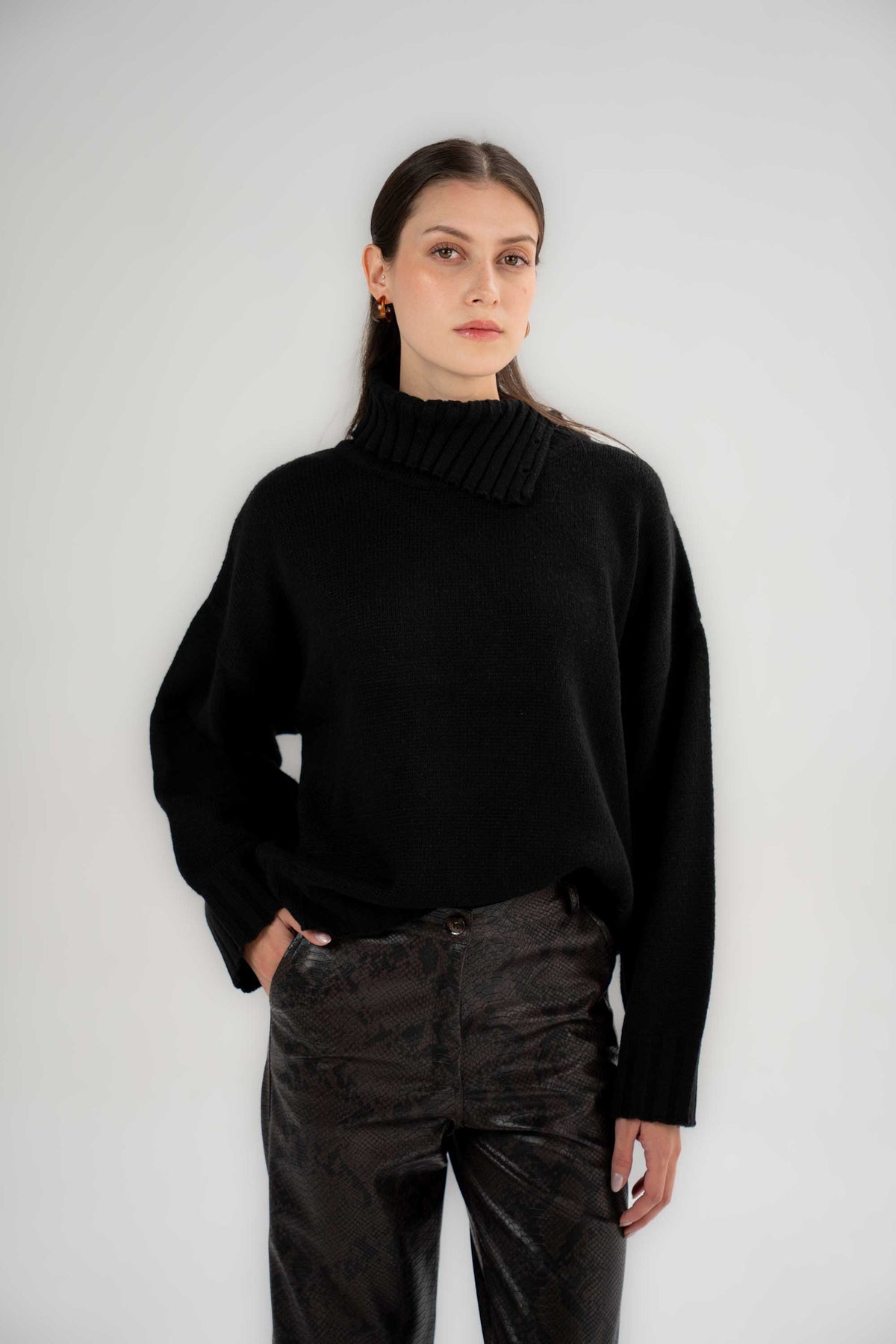 Asymmetric High-Neck Sweater