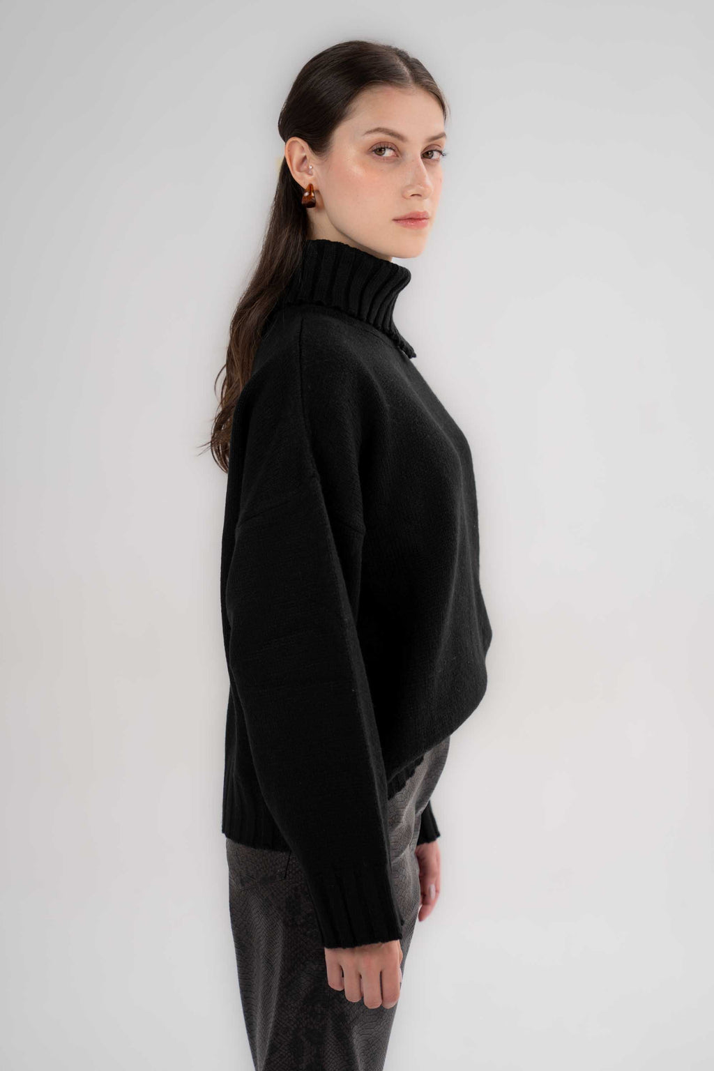 Asymmetric High-Neck Sweater