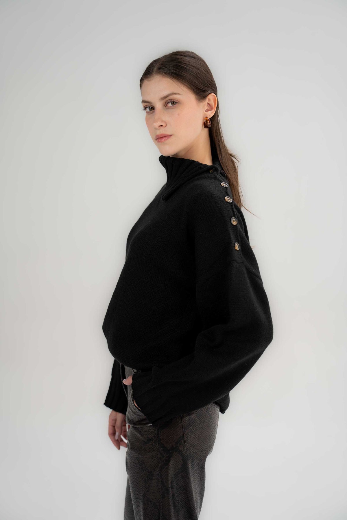 Asymmetric High-Neck Sweater