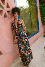 Toucan Tropics Deep V Halter Poplin Dress