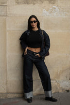 Hemline Fold Raw Denim Pants